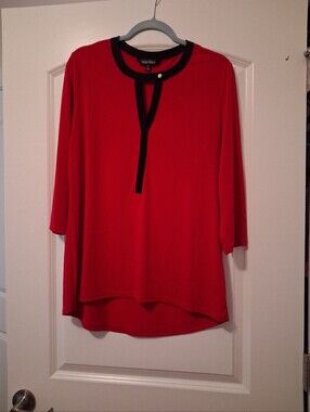 Ellen Tracy Xmas Red Classic Blouse L